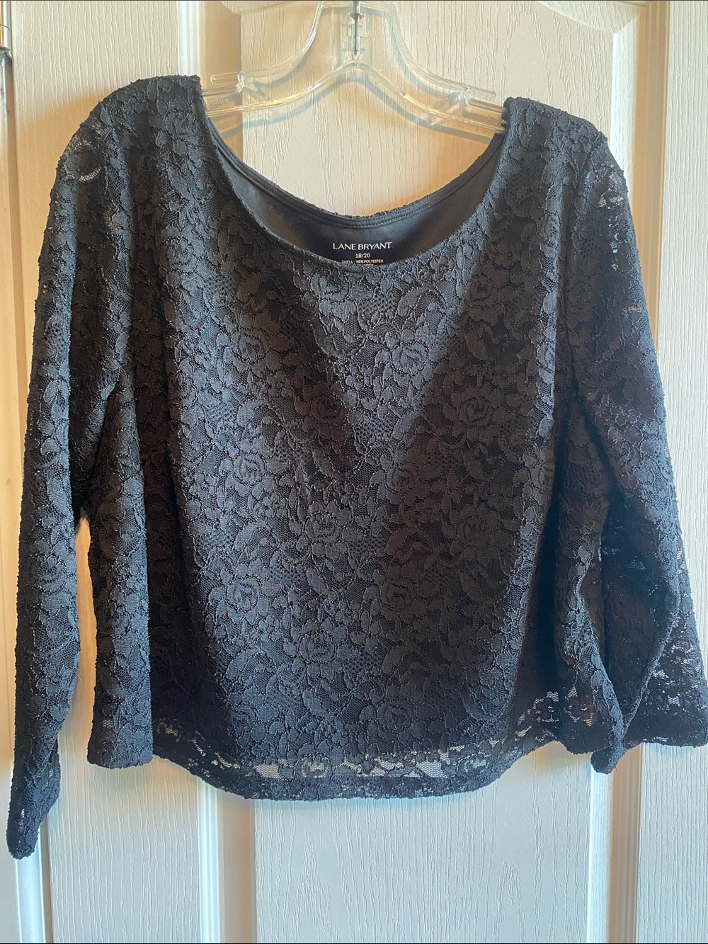 Lane Bryant Black Floral Lace Long Sleeve Scoop Neck Top